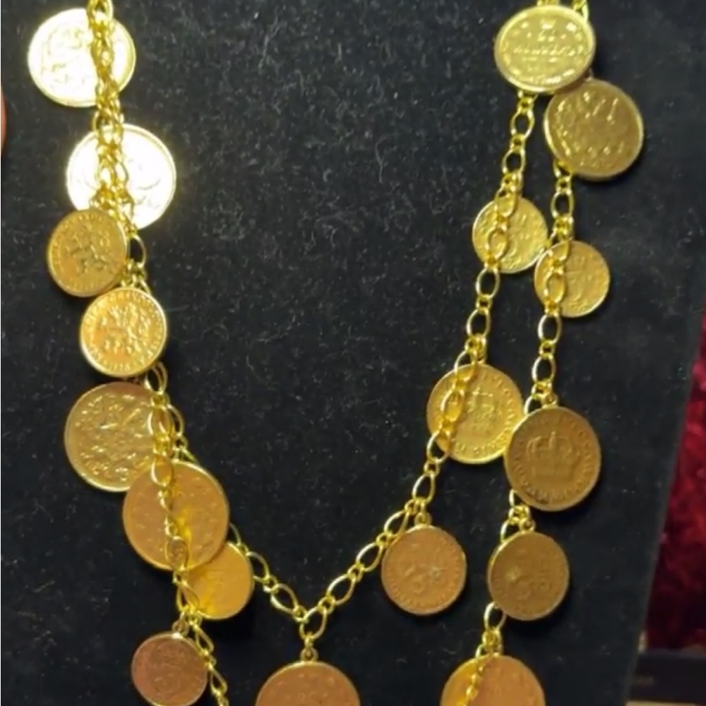 SOLD !!!!!JOAN RIVERS double Gold Coin Pendant Necklace